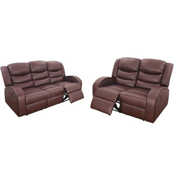 Star Home Living 25 in. W Rolled Arm 2-Piece Leather Straight Sectional Sofa in Brown