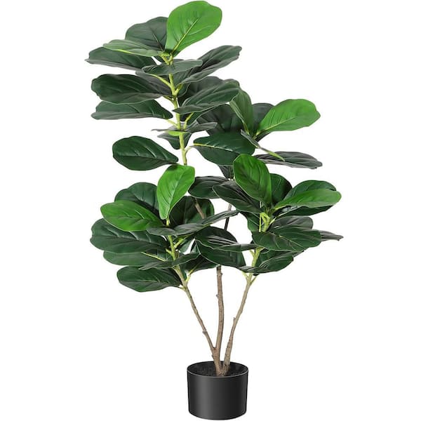 Unbranded 6 ft. Fiddle Leaf Fig Artificial Tree Faux Floor Plant with Black Planter Pot, Potted Fake Fiddle Leaf Fig Tree
