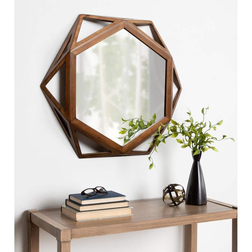Hexagon Full Length Wood Framed Wall Mirror