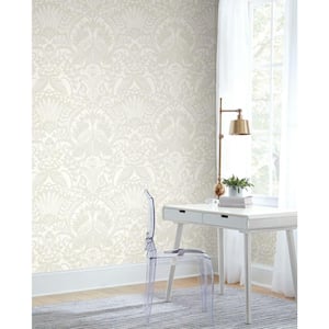 60.75 sq ft Taupe Egret Damask Pre-Pasted Wallpaper