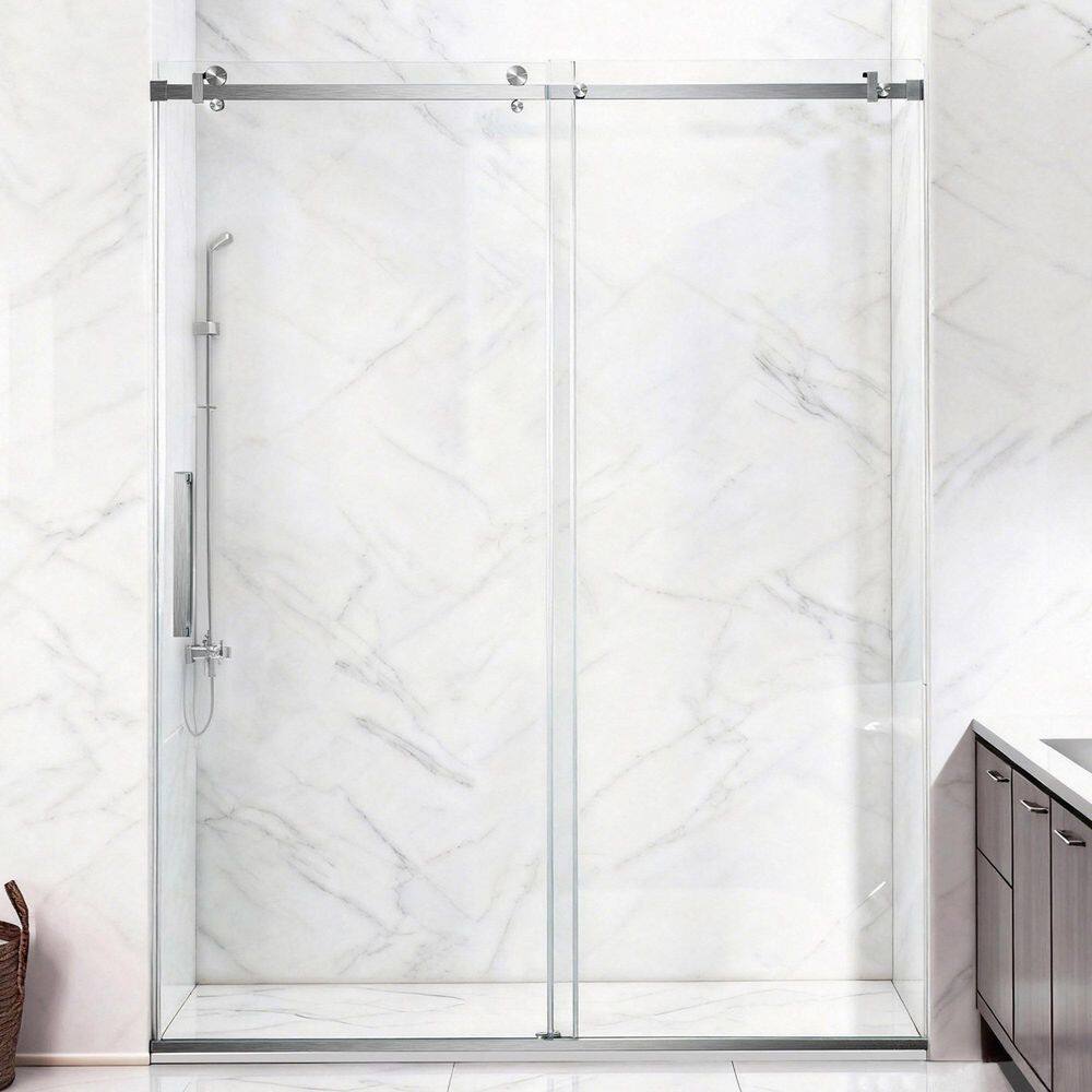 56 to 60 in. W x 76 in. H Single Sliding Frameless Shower Door in Brushed Nickel with 5/16 in. Tempered Clear Glass price history on PriceWatchPro