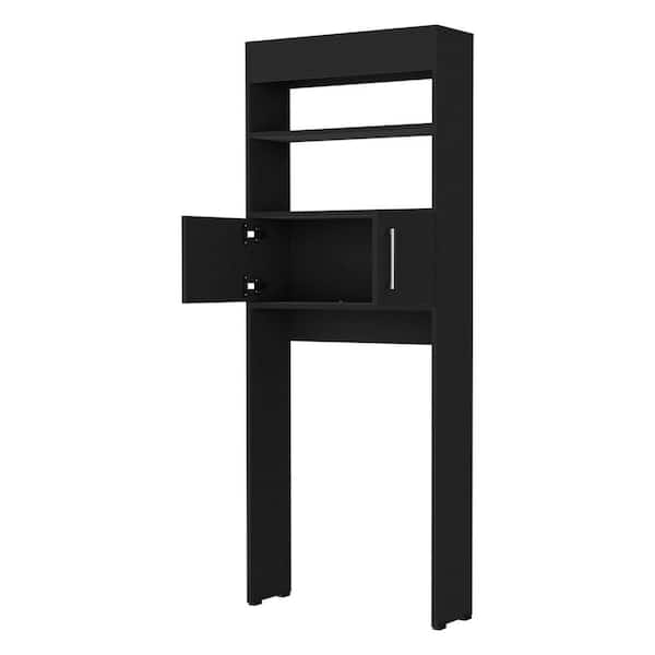 Amucolo 24.56 in. W x 62.99 in. H x 7.87 in. D Black Over The Toilet Storage with Shelf and Cabinet