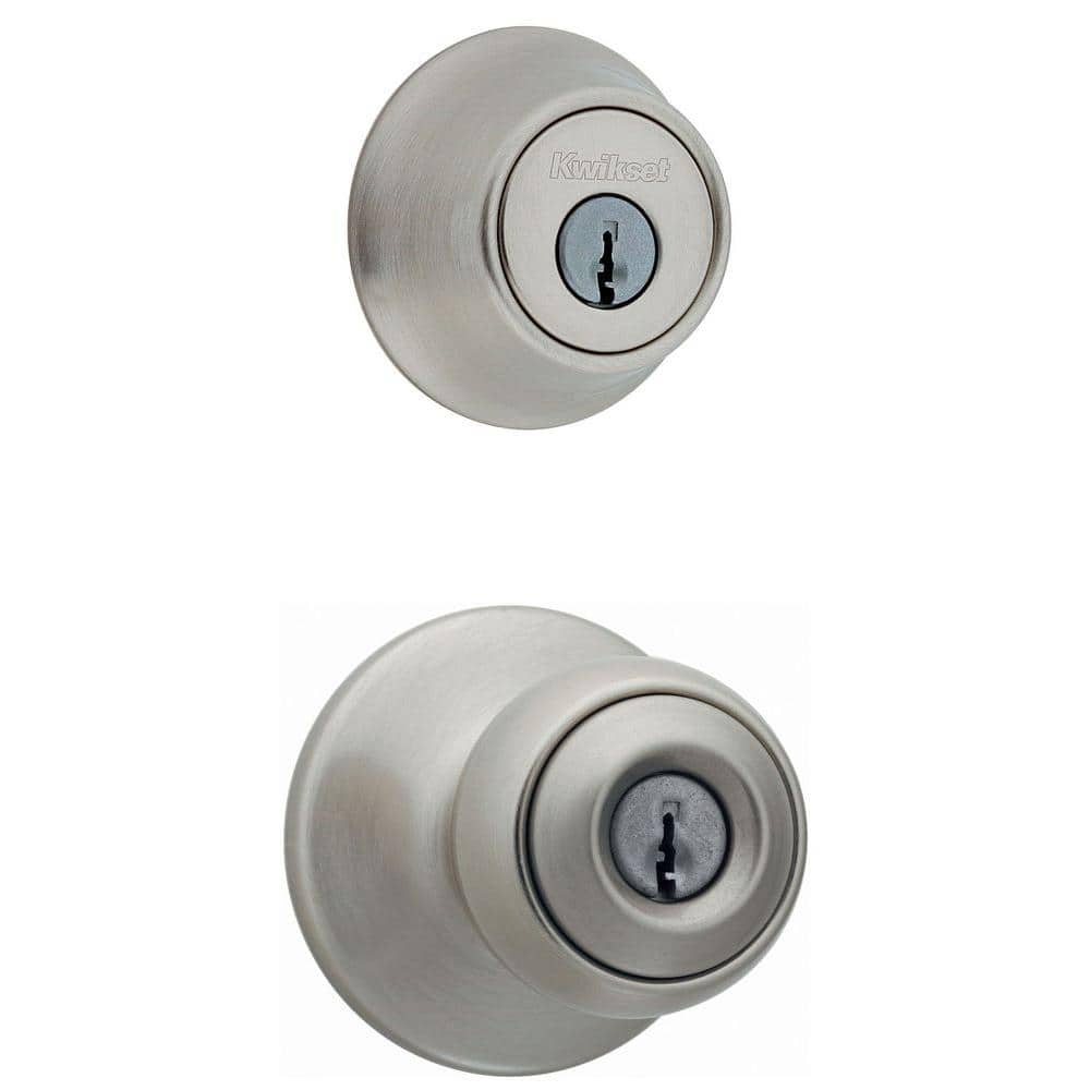 Kwikset Polo Satin Nickel Entry Door Knob and Single Cylinder Deadbolt  Combo Pack with Microban Antimicrobial Technology 690P 15 CP - The Home  Depot