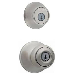 Polo Satin Nickel Entry Door Knob and Single Cylinder Deadbolt Combo Pack with Microban Antimicrobial Technology