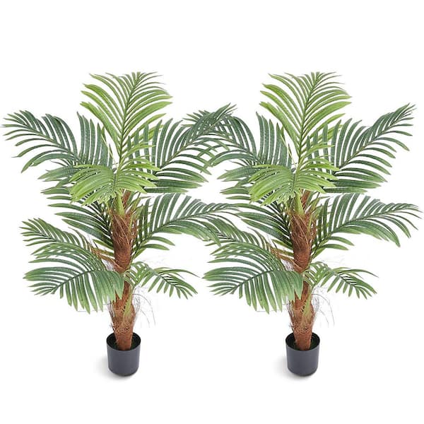 Artificial ​Palm Tree 4 ft. Tall Faux Plant, Artificial Leaves and Moss-Covered Potting Soil Lifelike Fake Tree