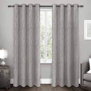 Forest Hill Ash Grey Nature Woven Room Darkening Grommet Top Curtain, 52 in. W x 84 in. L (Set of 2)