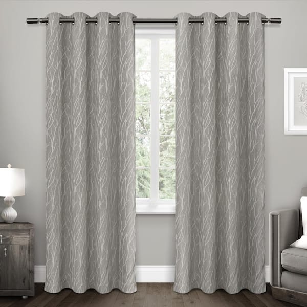 EXCLUSIVE HOME Forest Hill Ash Grey Nature Woven Room Darkening Grommet Top Curtain, 52 in. W x 108 in. L (Set of 2)