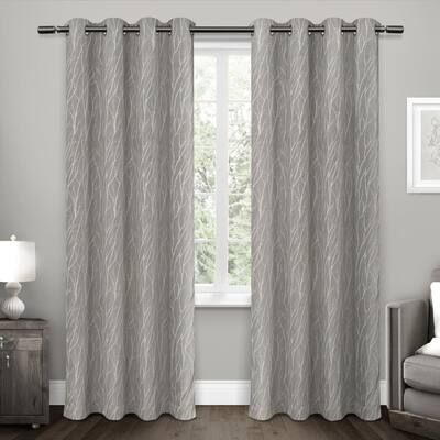 Forest Hill Ash Grey 52 in. W x 96 in. L Grommet Top Room Darkening Black Out Curtain Panel (Set of 2)