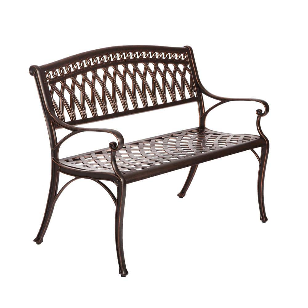 Simone 40" Antique Bronze Cast Aluminum Patio Bench