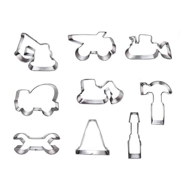 Stainless Steel Construction Theme Pancake Mold Set Silver Finish Food Grade 9 Piece for Kids Party Baking