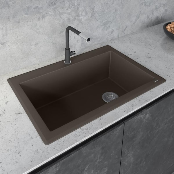 epiGranite 33 in. Drop-in Topmount SIngle Bowl Kitchen Sink in Espresso Brown Granite Composite