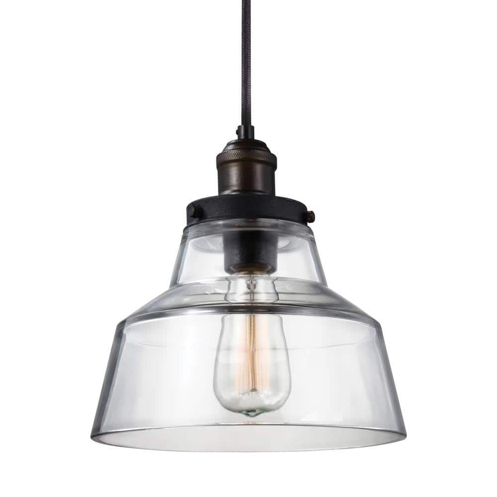 Aged Brass and Clear Glass 1-Light Pendant