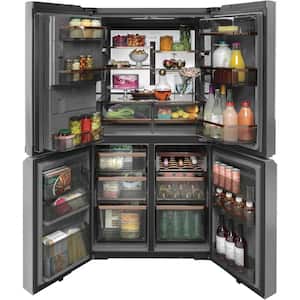 27.4 cu. ft. Smart 4-Door Quad French Door Refrigerator in Platinum Glass, ENERGY STAR