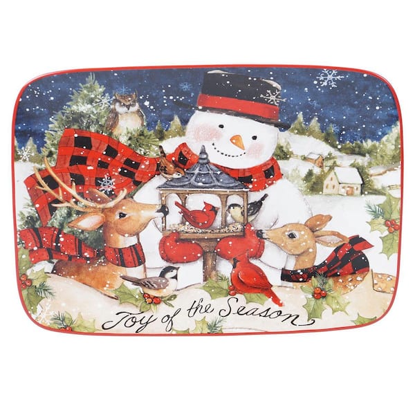 Certified International 14 in. Magic of Christmas Snowman Multicolored Earthenware Rectangular Platter