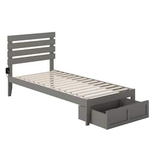 Oxford Twin Extra Long Bed with Foot Drawer and USB Turbo Charger in Grey