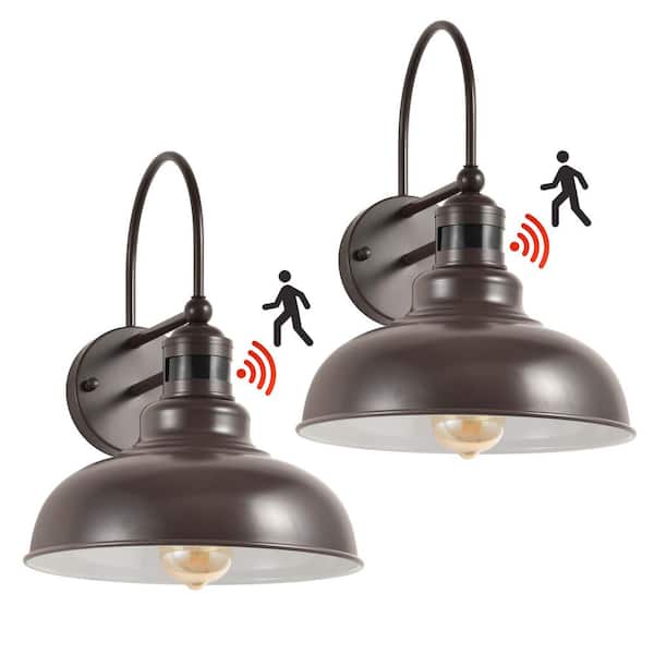 GMGSROM Chocolate and White Motion Sensing Dusk to Dawn Farmhouse Outdoor Barn Light Wall Sconce (Set of 2)