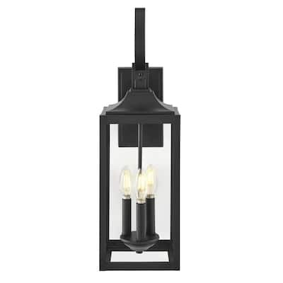 Nathan James Sedona Black Outdoor Wall Sconce Lantern Light Fixture with Iron Frame and Cylinder Clear Shade