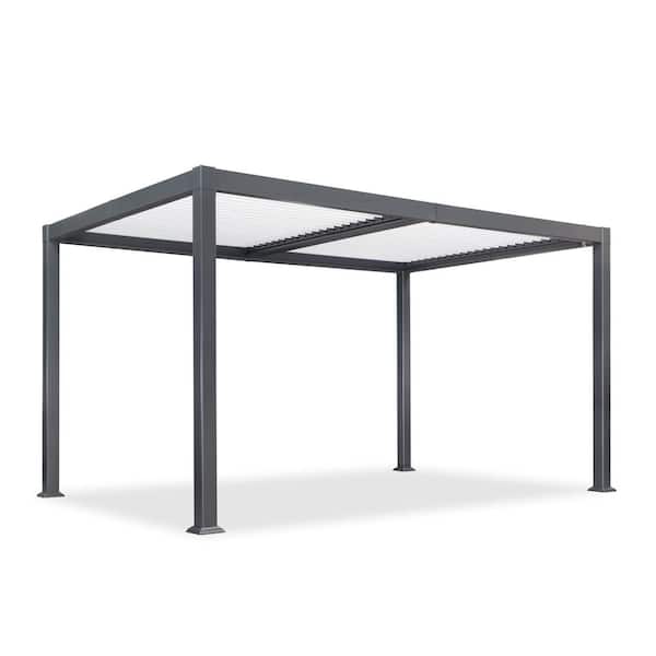 10.2 ft. x 14.2 ft. Gray Aluminum Outdoor Louvered Pergola with 2 White Individual Adjustable Roofs and In-Built Gutter