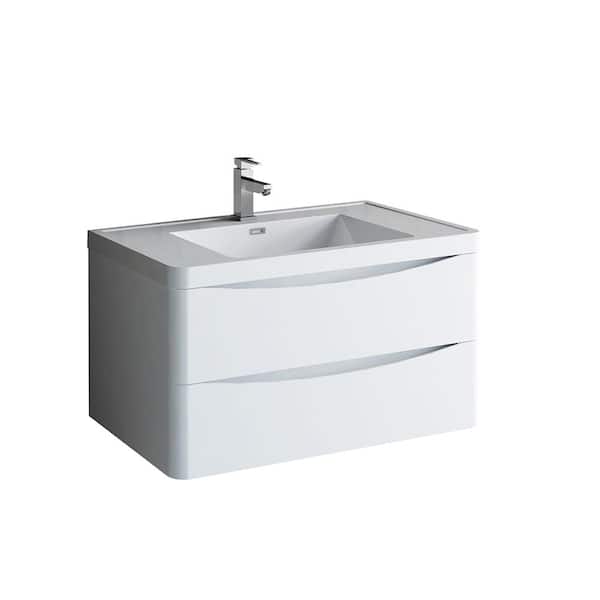 Fresca Tuscany 36 in. Modern Wall Hung Vanity in Glossy White with Vanity Top in White with White Basin