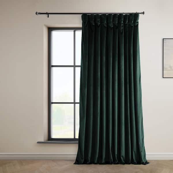 Forestry Green Heritage Plush Velvet Extrawide Room Darkening Rod Pocket Curtain 100 in. W x 108 in. L (1-Panel)