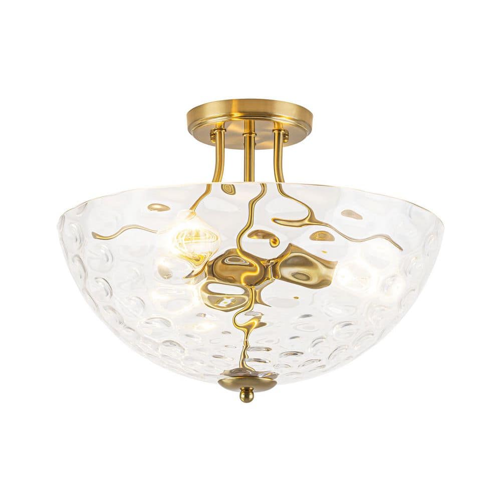 Lucerna 15.7 in. 3-Light Modern Farmhouse Bowl Brushed Brass Semi-Flush Mount with Clear Hammered Textured Glass Shade price history on PriceWatchPro