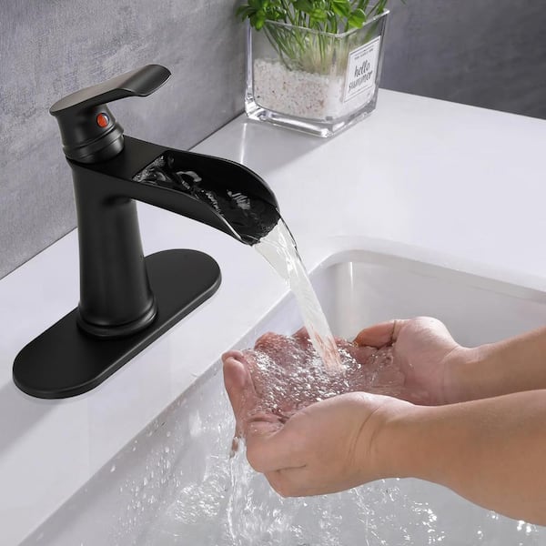 Single Handle Single Hole Bathroom Faucet with Deckplate Drain Included in Matte Black