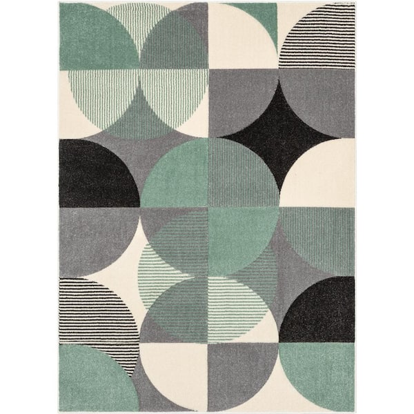 Well Woven Astrid Landon Modern Geometric Green 7 ft. 10 in. x 9 ft. 10 in. Area Rug