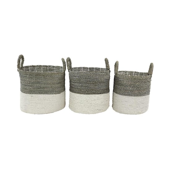 White Sea Grass Contemporary Storage Basket (Set of 3)