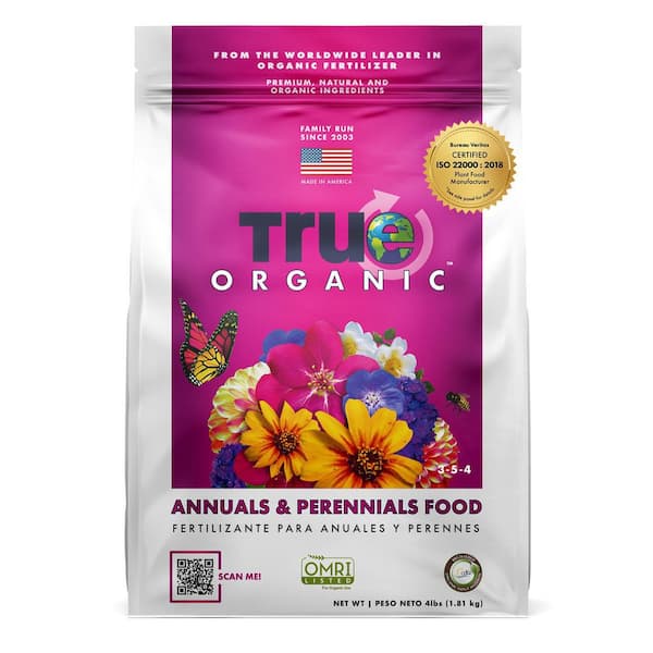 TRUE ORGANIC 4 lbs. Organic Annuals and Perennials Flower Food Dry Fertilizer, OMRI Listed, 3-5-4