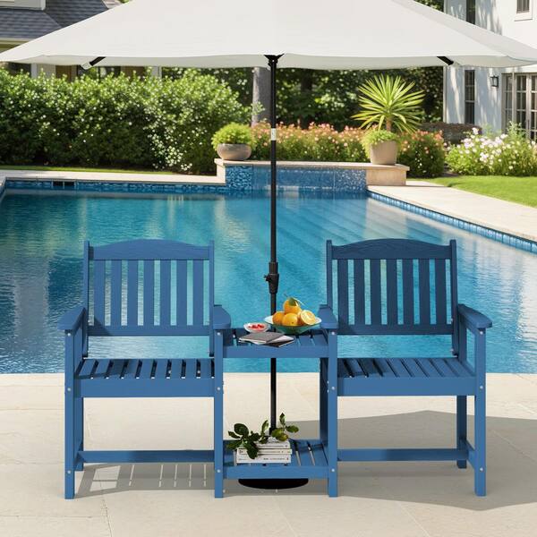 JEAREY Navy Woodgrain 2 Pieces HDPE Plastic Patio Conversation Set