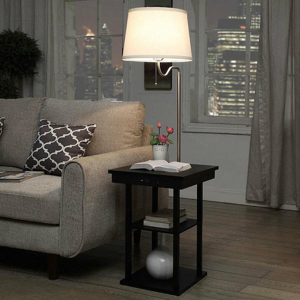 Gymax 58 in. H x 17.5 in. W x 17.5 in. D Floor Lamp End Table Modern Bedside Nightstand with USB Charging Ports Shelves Black