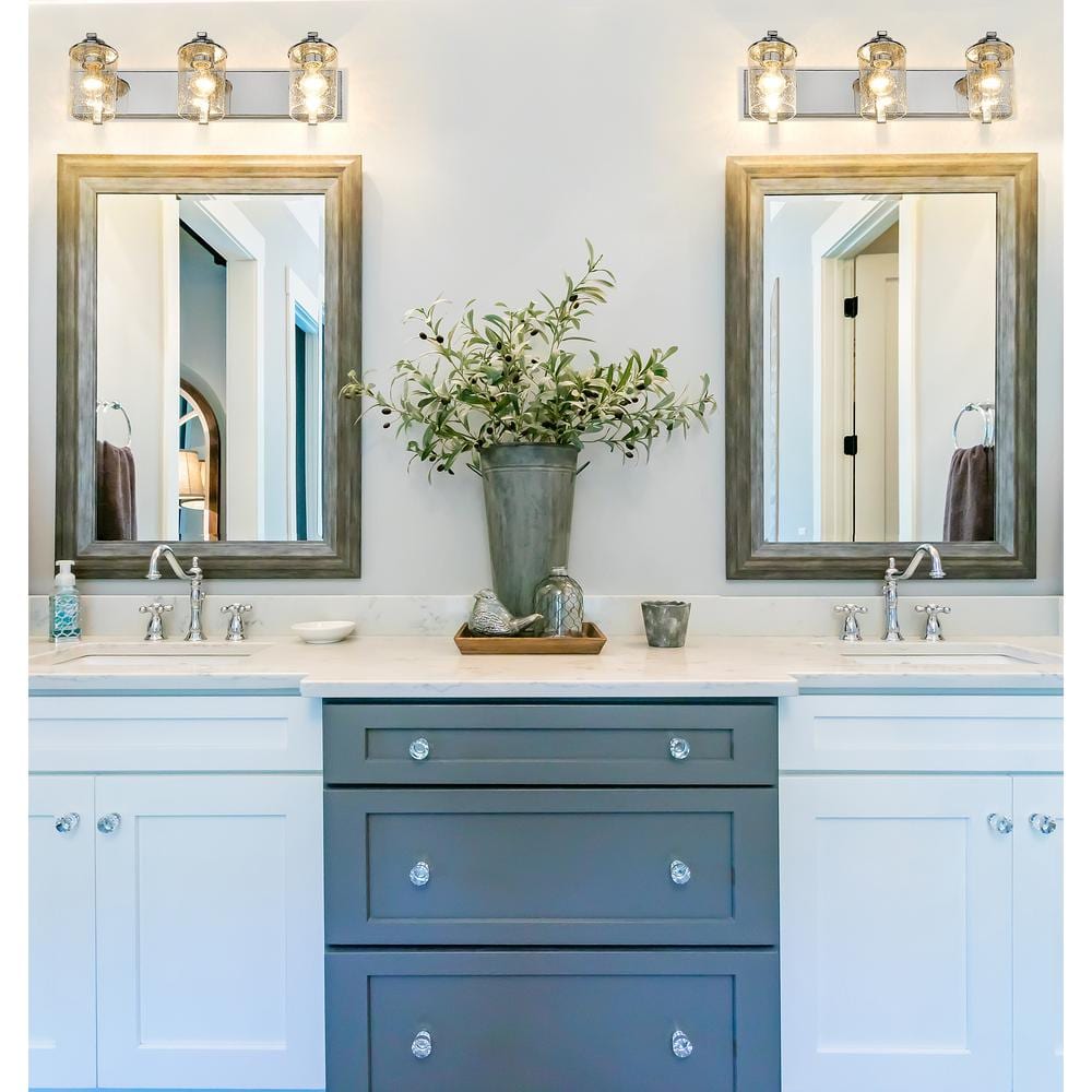Beckett Chrome 3-Light Vanity with Clear Seedy Glass Shades