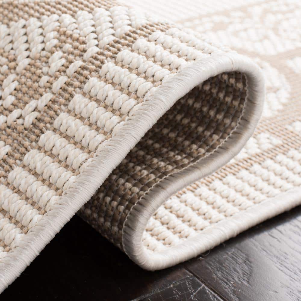 Ivory Beige Floral Reversible Synthetic 9' x 12' Area Rug