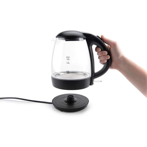AROMA 5-Cup Black Glass Corded Electric Kettle with Automatic Shut