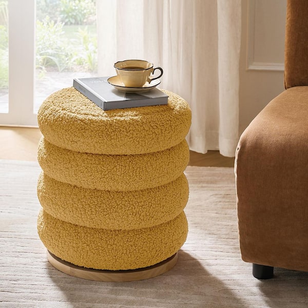 JAYDEN CREATION Anibal Mustard Polyester Sherpa Round Swivel