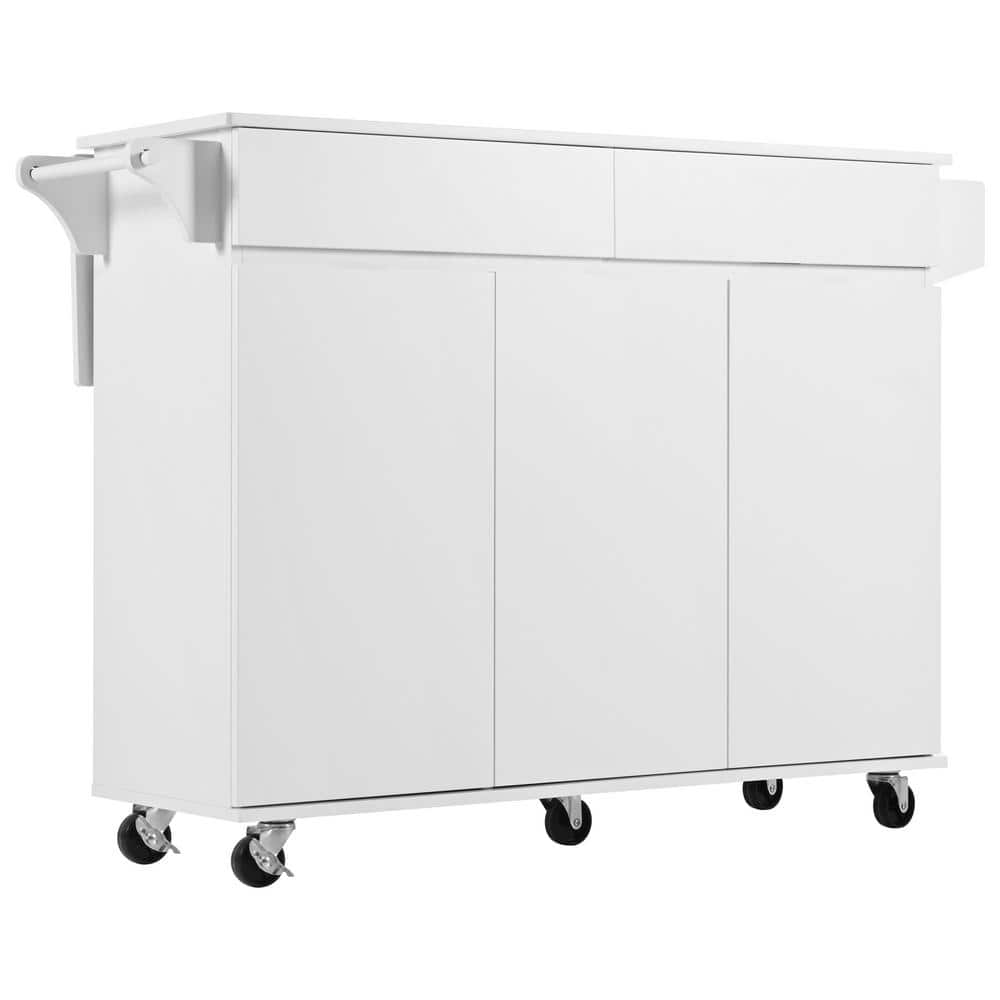 White Wood 53.2 in. W Rolling Kitchen Island Cart with Drop Leaf, Two Drawers, Three Doors and Adjustable Shelves price history on PriceWatchPro