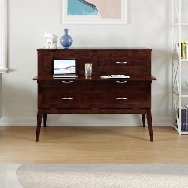 AFI Northampton Walnut Solid Wood Frame Full Size Murphy Bed Desk