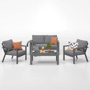 Gray 4-Piece Aluminum Frame Patio Conversation Set with Gray Thickened Cushions