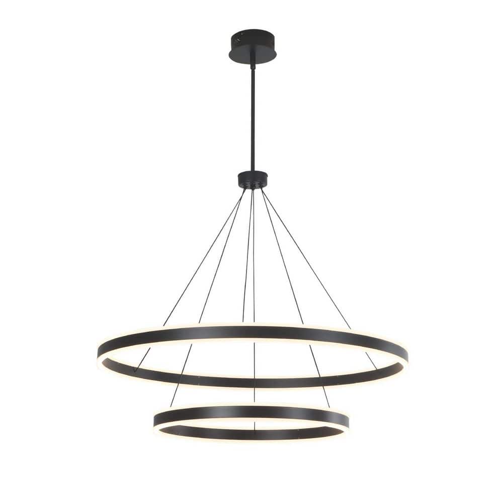 2 Lights Black Rings Dimmable LED Chandelier for Living Room Stair Lobby, 31.5 in. Hanging Pendant Light price history on PriceWatchPro