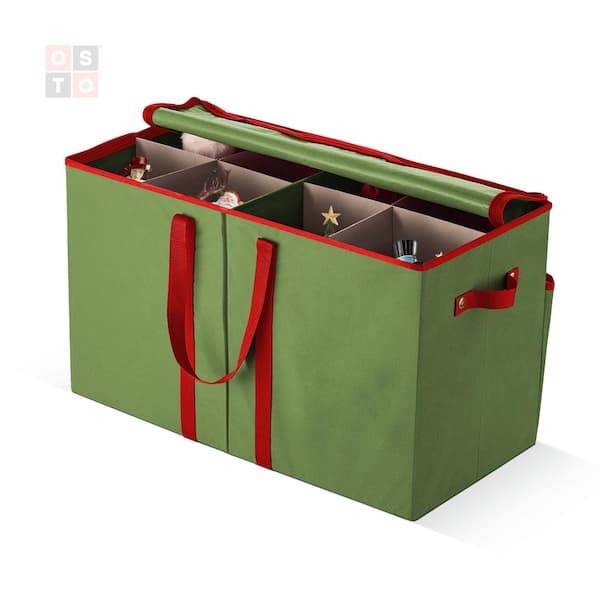 OSTO 15 in. Green Non-Woven Christmas Figurine Storage Box (8 Figurines