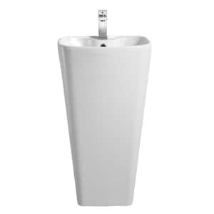 Plainfield 18 in. W x 14.12 in. L Modern White Ceramic Round Pedestal Sink and Basin Combo