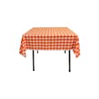 52 in. x 52 in. White and Orange Polyester Gingham Checkered Square Tablecloth