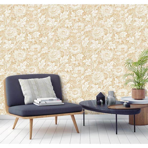 Zinnia Mustard Floral Paper Strippable Roll (Covers 56.4 sq. ft.)
