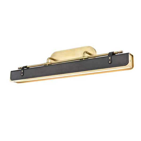 Valise 32 in. 1 Light 32-Watt Vintage Brass/Tuxedo Leather Integrated LED Vanity Light