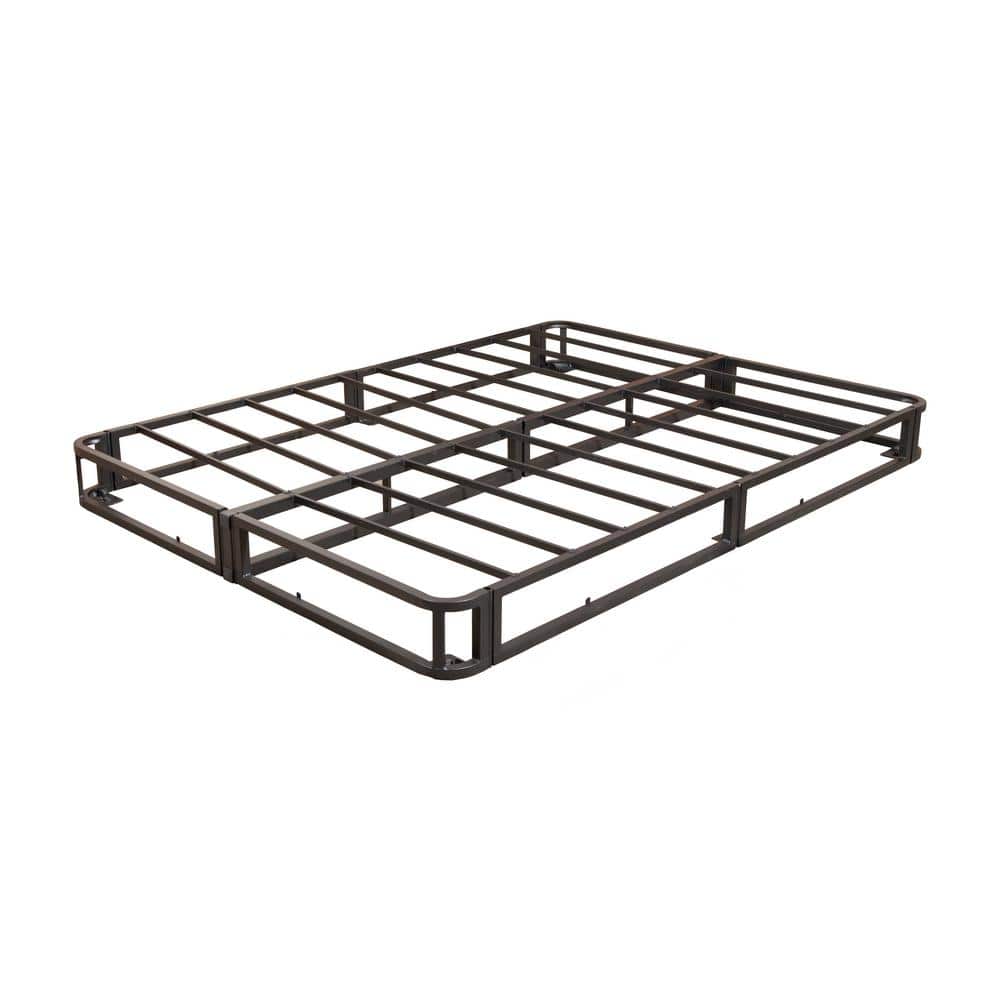 Full Black Upholstered Metal Platform Bed Frame with Slats