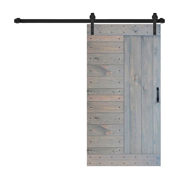 ISLIFE L Series 42 in. x 84 in. French Gray Finished Solid Wood Sliding Barn Door with Hardware Kit - Assembly Needed