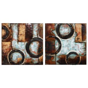"Revolutions" Mixed Media Iron Hand Painted Dimensional Abstract Wall Art (Set of 2)
