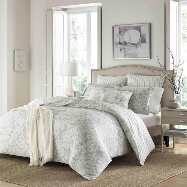 Stone Cottage Camden 3-Piece Gray Floral Cotton Full/Queen Comforter Set