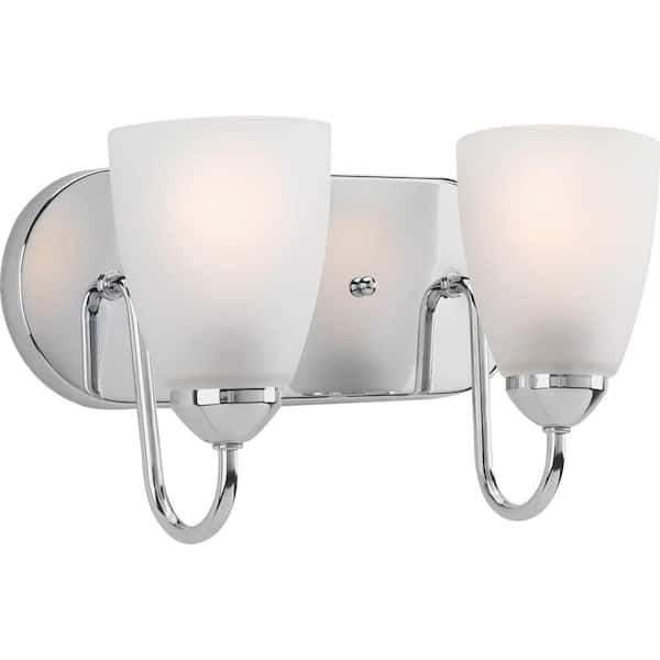 Progress Lighting Gather Collection 2-Light Polished Chrome Etched Glass Traditional Bath Vanity Light