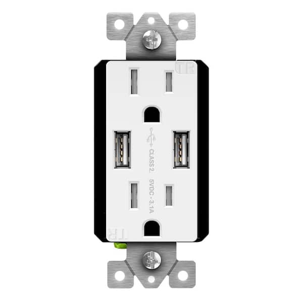 TOPGREENER 15 Amp 125-Volt Tamper Resistant 3.1 Amp USB Duplex Outlet Charger, White